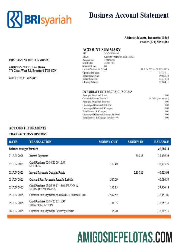 Declaração da empresa de negócios BRIsyariah em formato Word e PDF